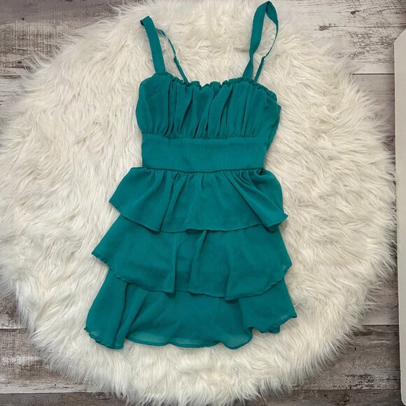 Trixxi Dresses & Skirts - TRIXXI Womans Turquoise Mini Ruffled Dress SIZE S